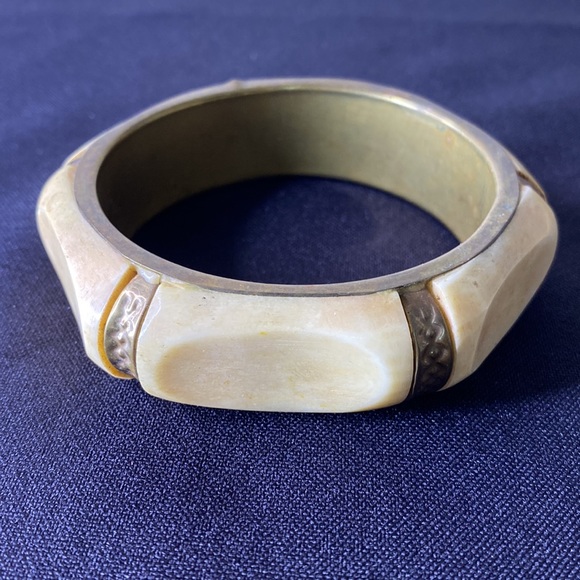 Vintage Bone Brass Bangle - Picture 1 of 4
